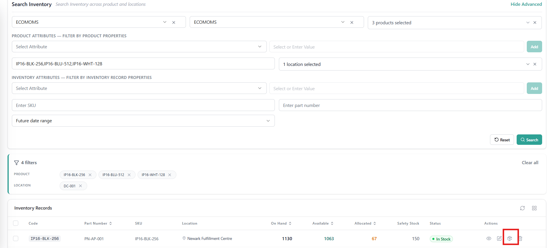 Allocations Button Main Inventory Page