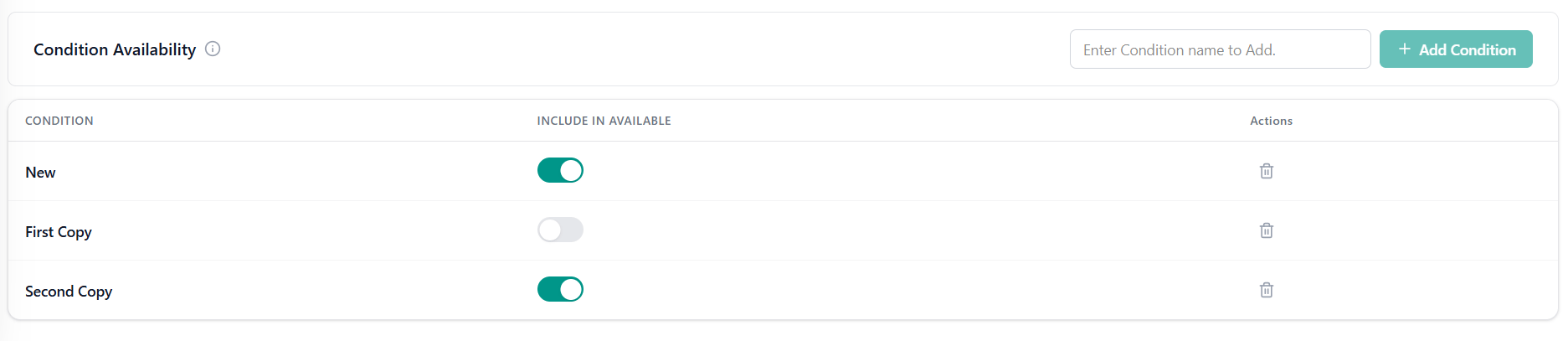 Condition Availability Table