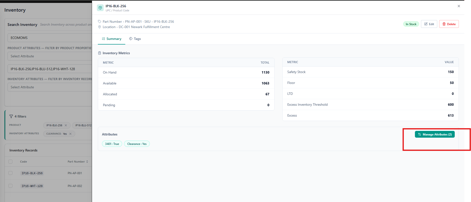 Manage Inventory Main Inventorypage