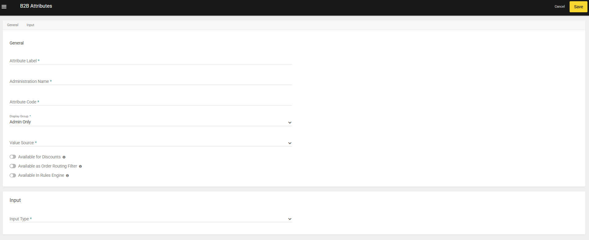 B2B Attributes Create Form