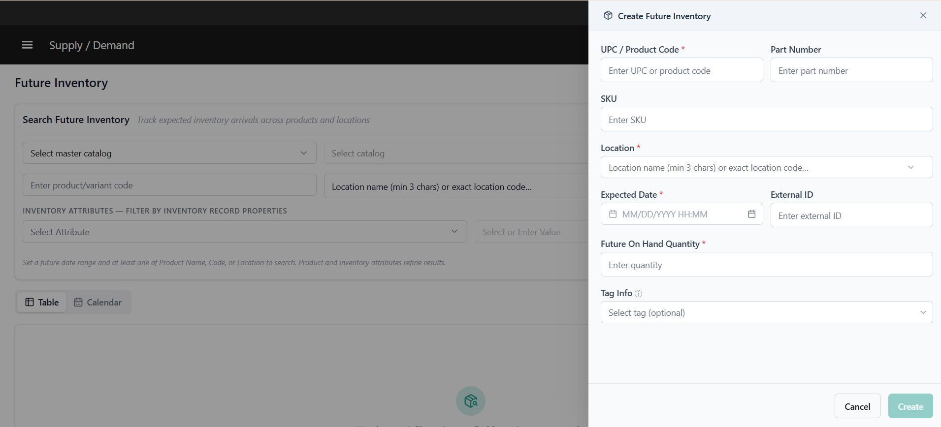Create Future Inventory Form