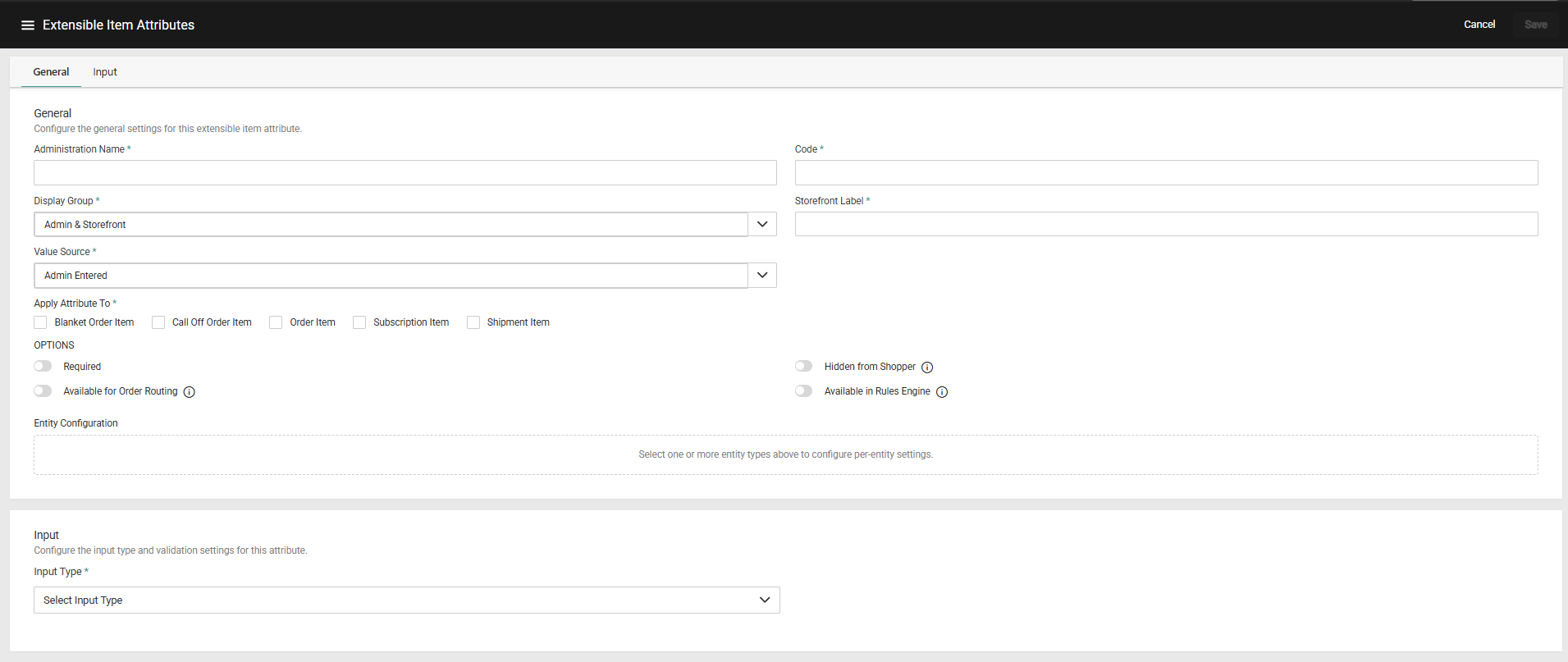Extensible Item Attribute Create Form