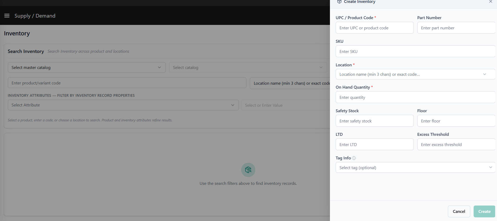 Create drawer with tag selector dropdown open