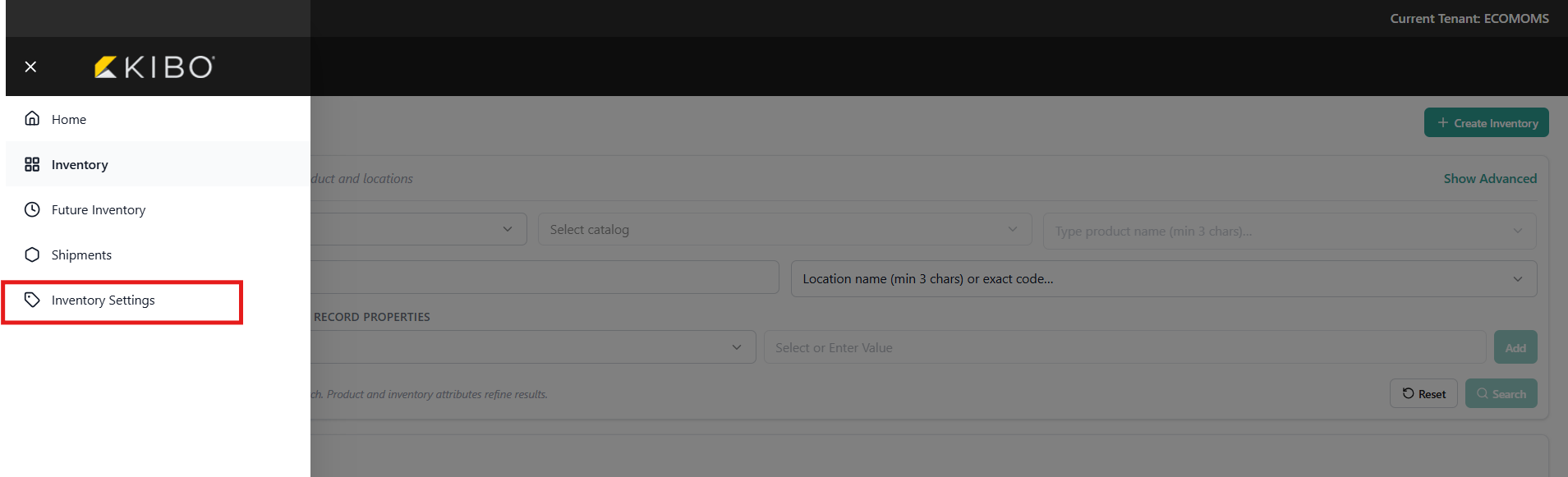 Inventory Settings on SupplyDemand UI Menu