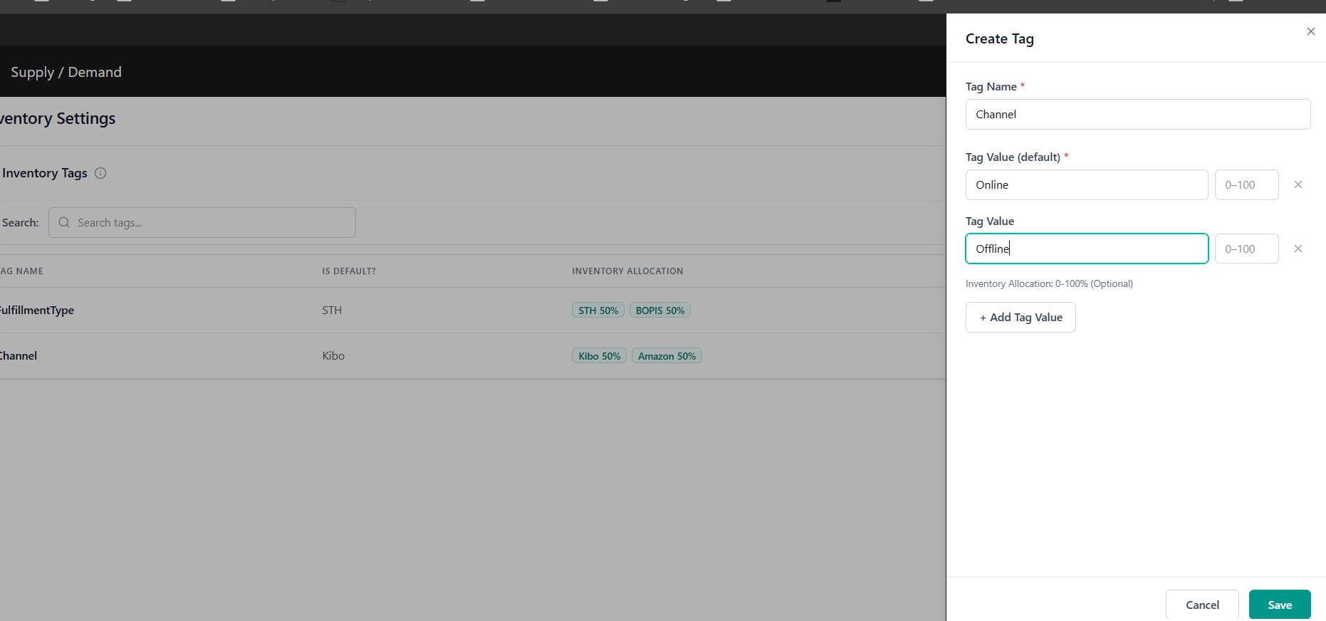 Create Inventory Tags Supply Demand UI