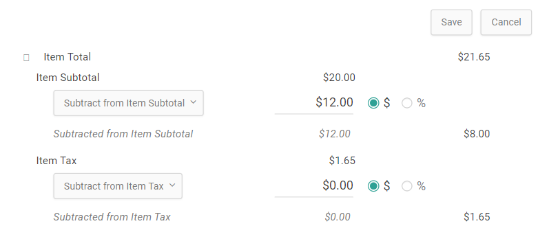 Close-up of the item total, subtotal, and tax information in shipment details