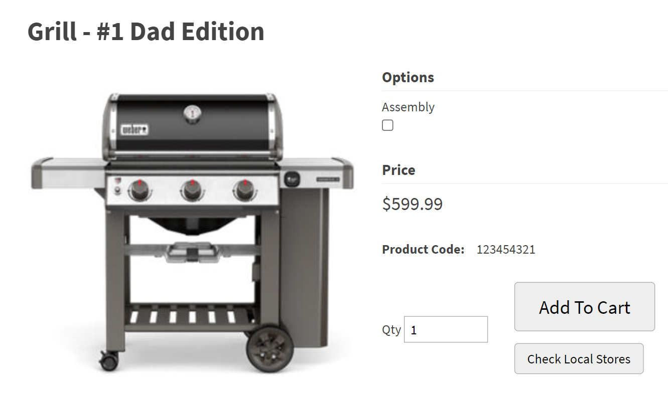 Example of a product page on the storefront