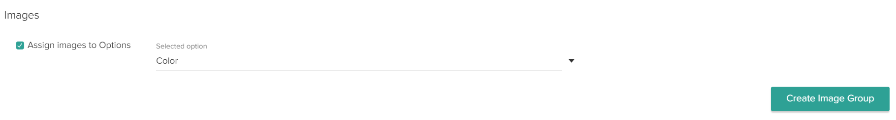 Close-up of the Assign Images to Options configuration and Create Image Group button