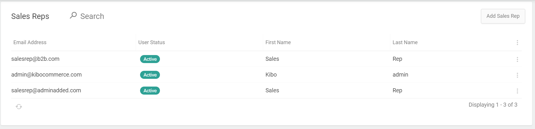 The sales representatives table on a B2B account