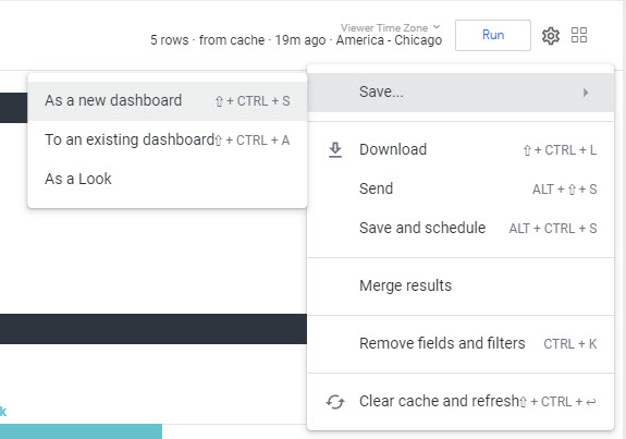 The expanded options menu of the Explore page with the Save options
