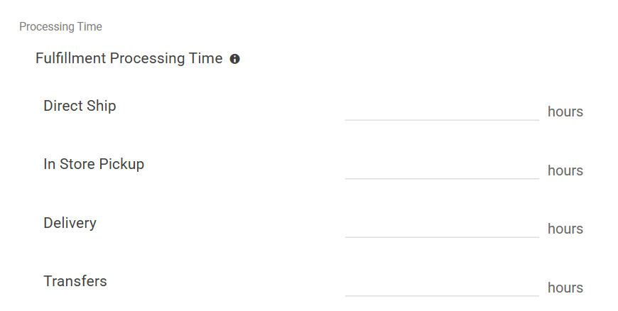The Processing Time settings of the location configurations