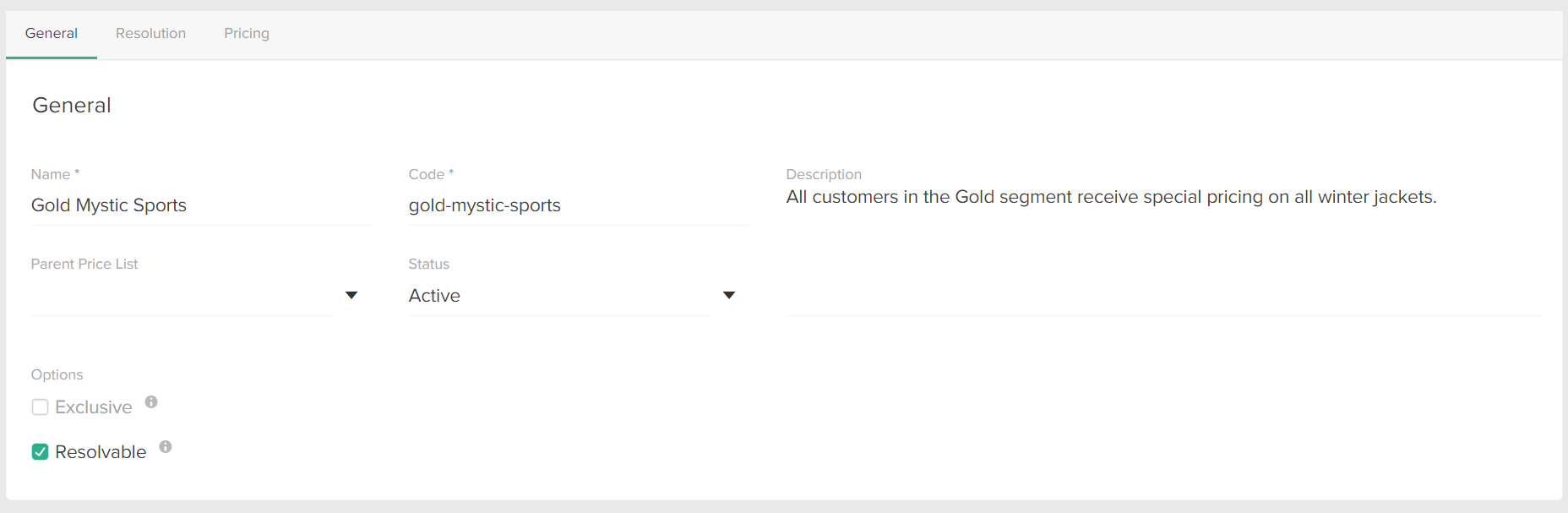 The General site settings with Resolvable enabled