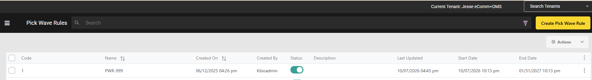 Pickwave Rule List Page