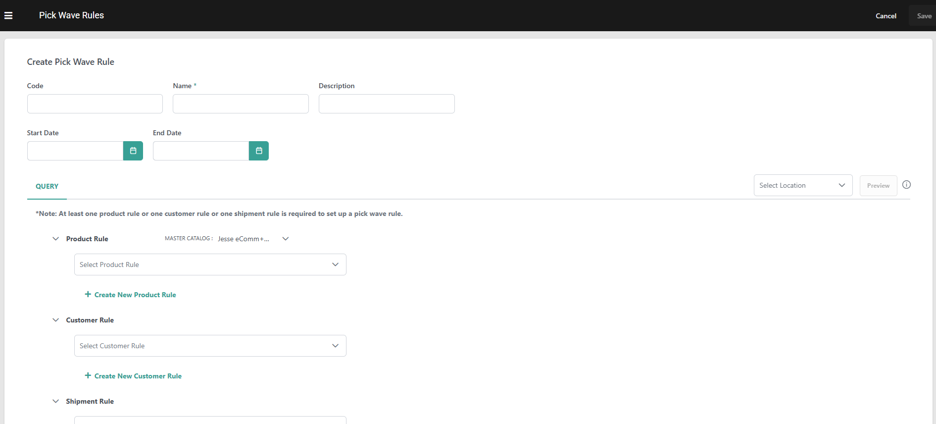 Pickwave Rule Creation Page