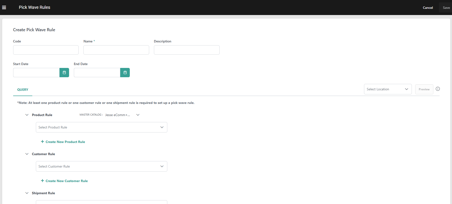 Pickwave Rule Creation Page