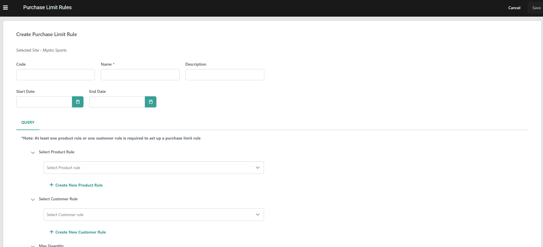 Purchase Limit Rule Create Form