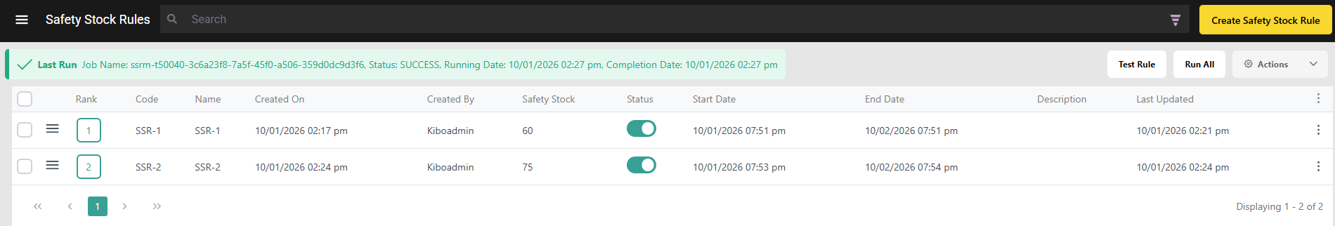 Safety Stock List Page