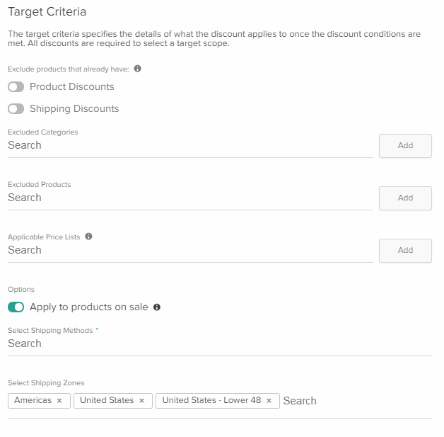 The Target Criteria configuration form