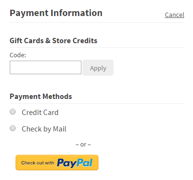 The payment details information on the checkout page and the "Check out with PayPal" button