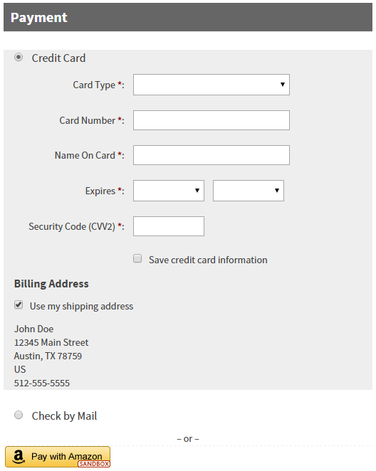 The payment details module and Pay With Amazon button