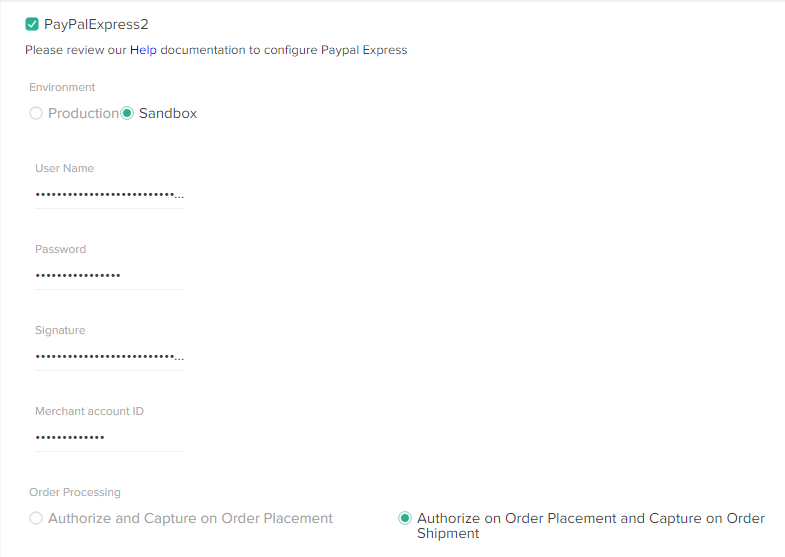 The PayPal configurations in payment settings