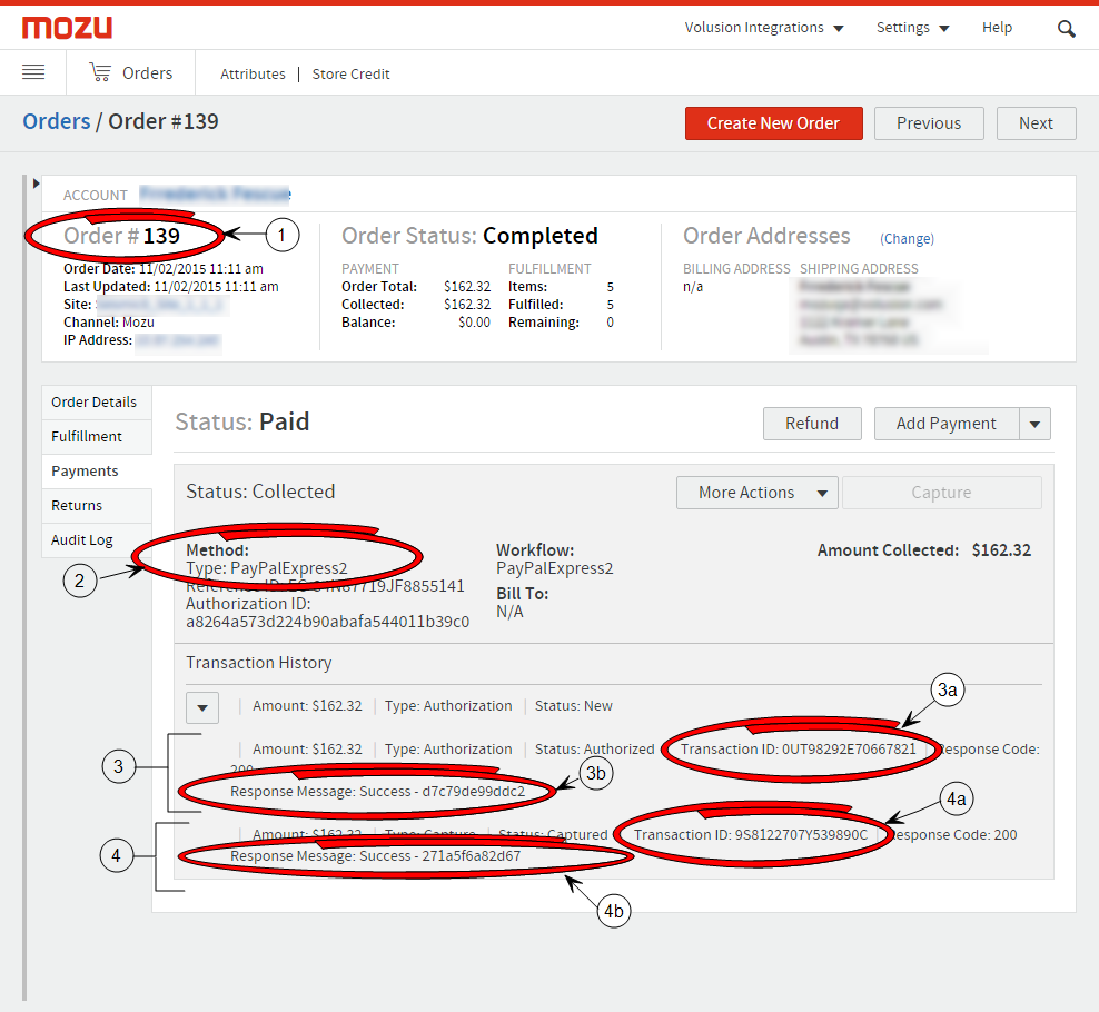 Example of a PayPal order in the Admin