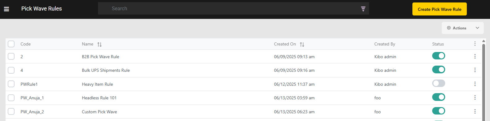 The pick wave rules page with example rules