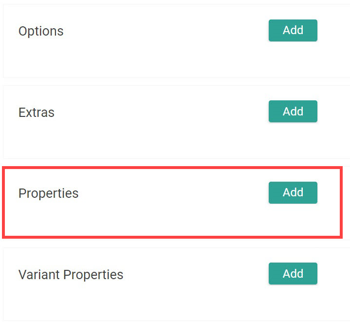Product type attributes with a callout for the Properties section