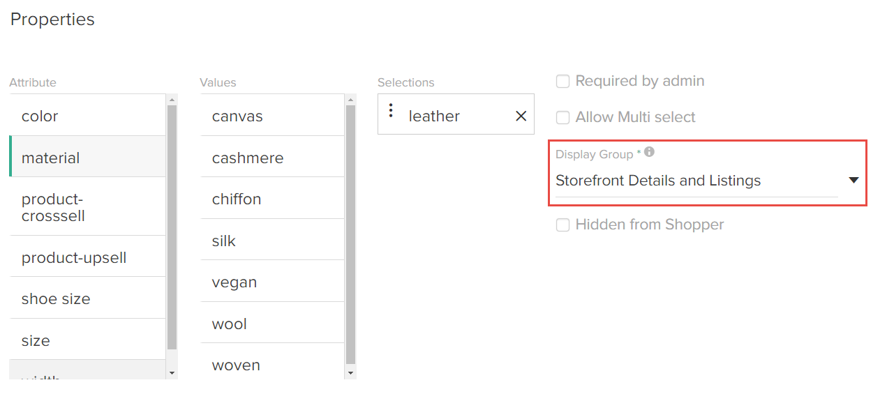 The Properties configuration module with a callout for the Display Group option