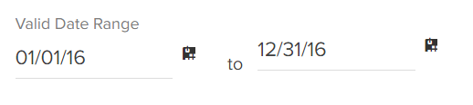 Close-up of the Valid Date Range field