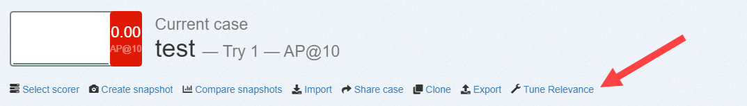 Callout for the Tune Relevance link in the page header