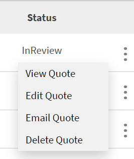 Callout of the View, Edit, Email, and Delete Quote options on the storefront