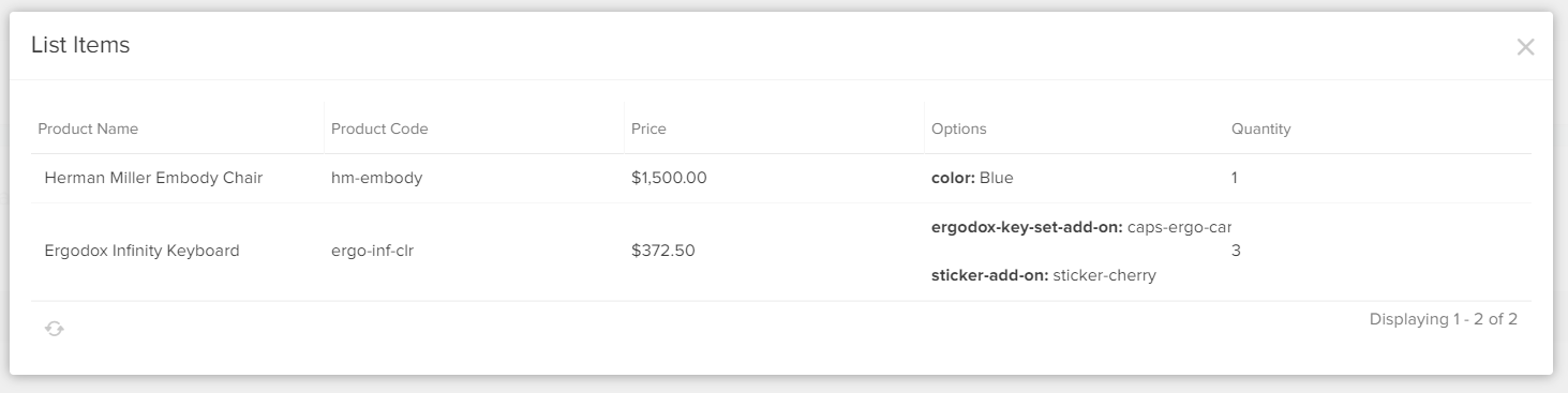 Example of the items in a list