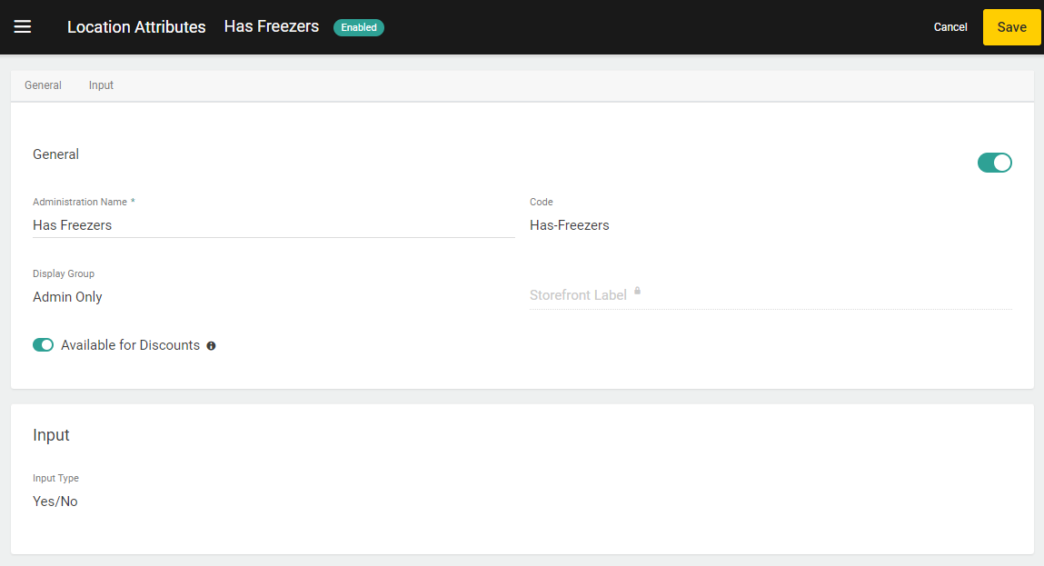 An example "Has Freezers" location attribute