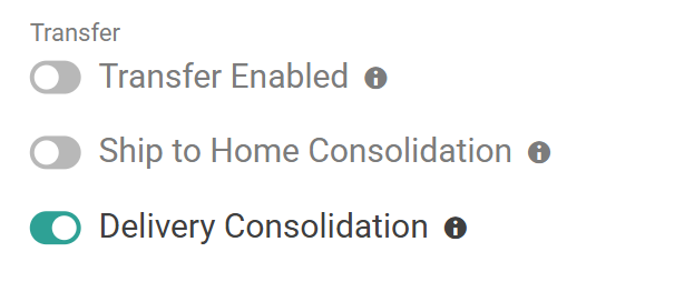 The location transfer settings enabled for Delivery Consolidation