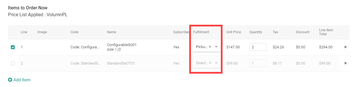 The Items to Order Now section with a callout for the Fulfillment field