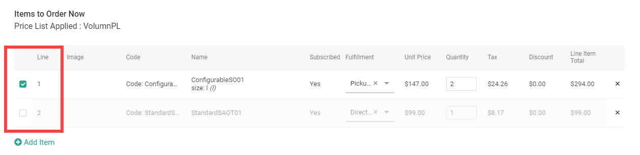 The Items to Order Now section showing checked and unchecked items