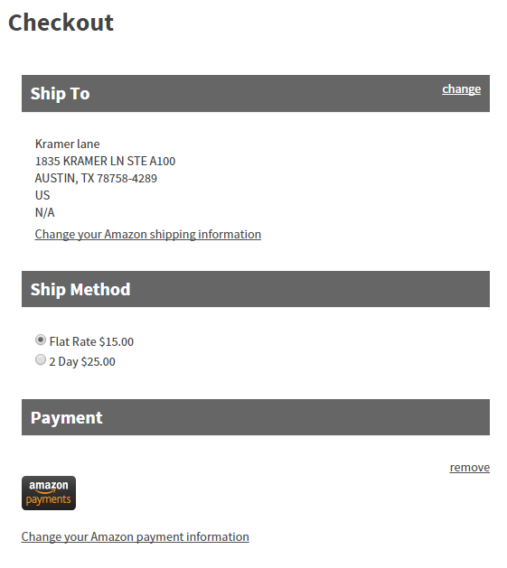 Example of the Checkout page on the storefront