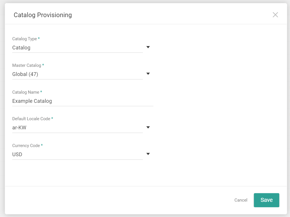 Close-up of the catalog creation settings with an example catalog