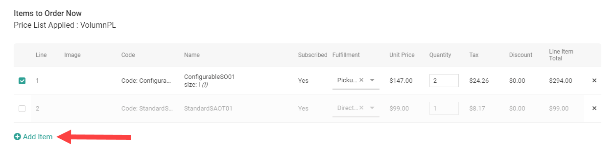 The Items to Order Now section with a callout for the Add Item button