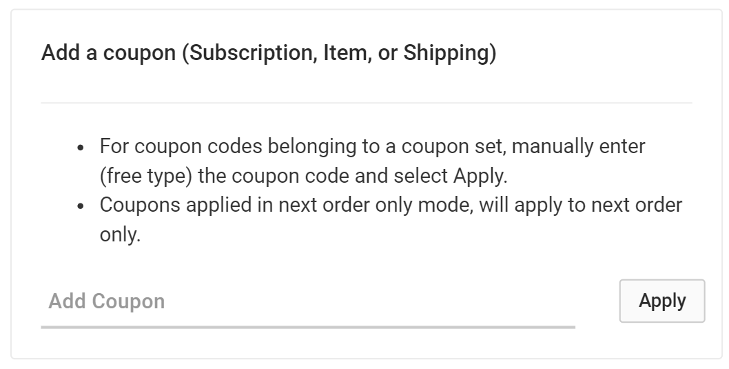 The Add a Coupon section of the order modal