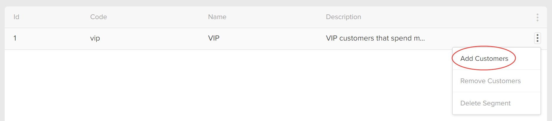 The customer segments grid with a callout for the Add Customers button