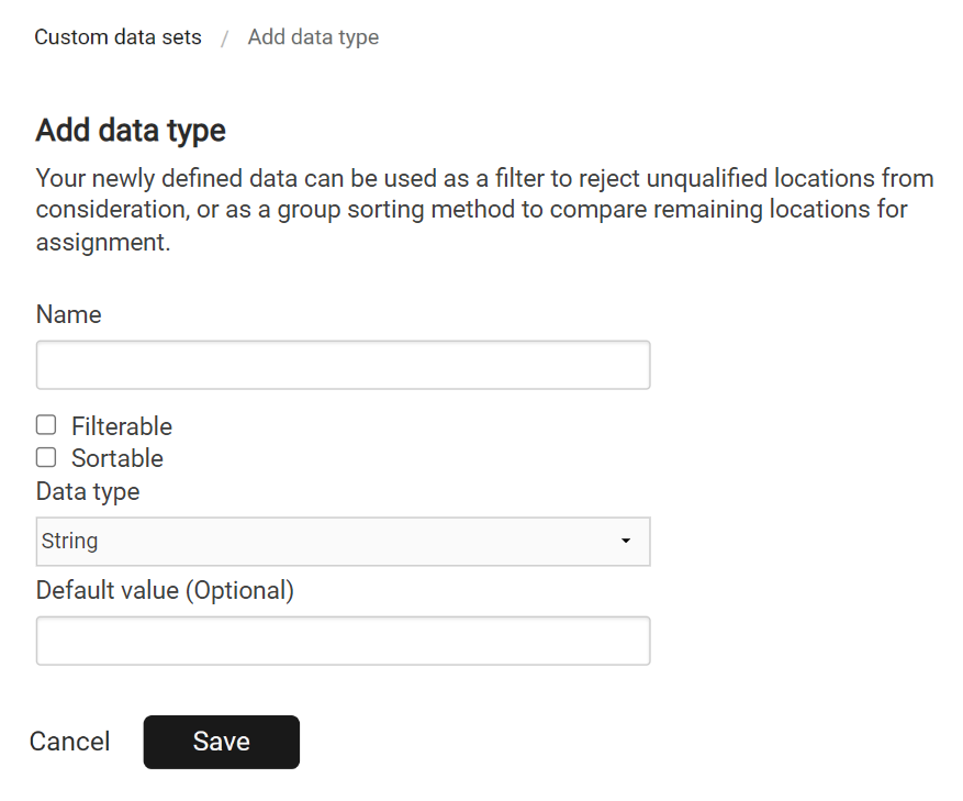View of data type configurations