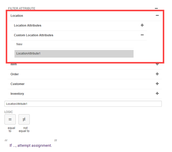 Filter configurations showing the expanded custom location attributes list