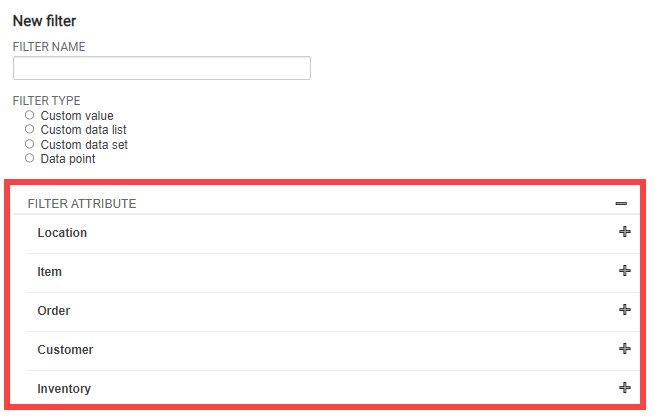 The filter configuration menu showing a list of filter attribute topics