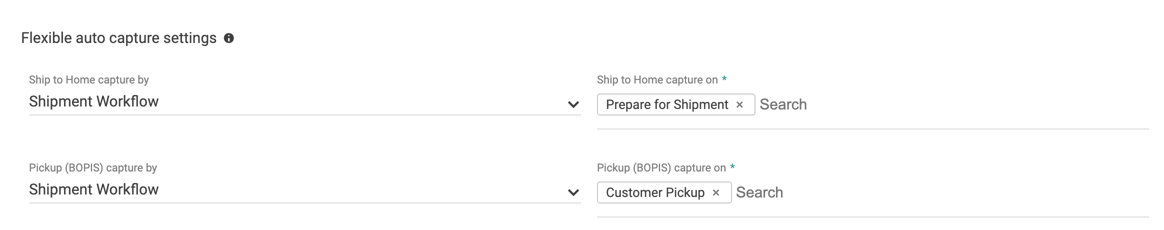 The Flexible Auto Capture settings, showing the drop-down menu for capture options