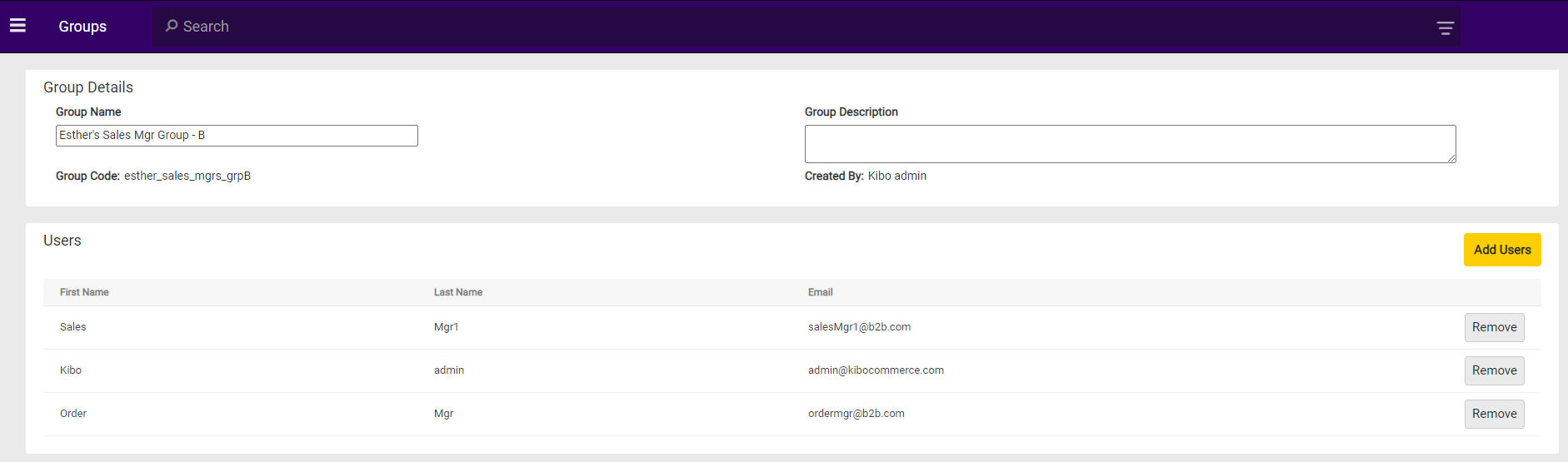 The user group details and list of users
