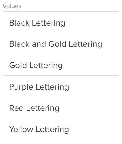 Close-up of a Values list with example options