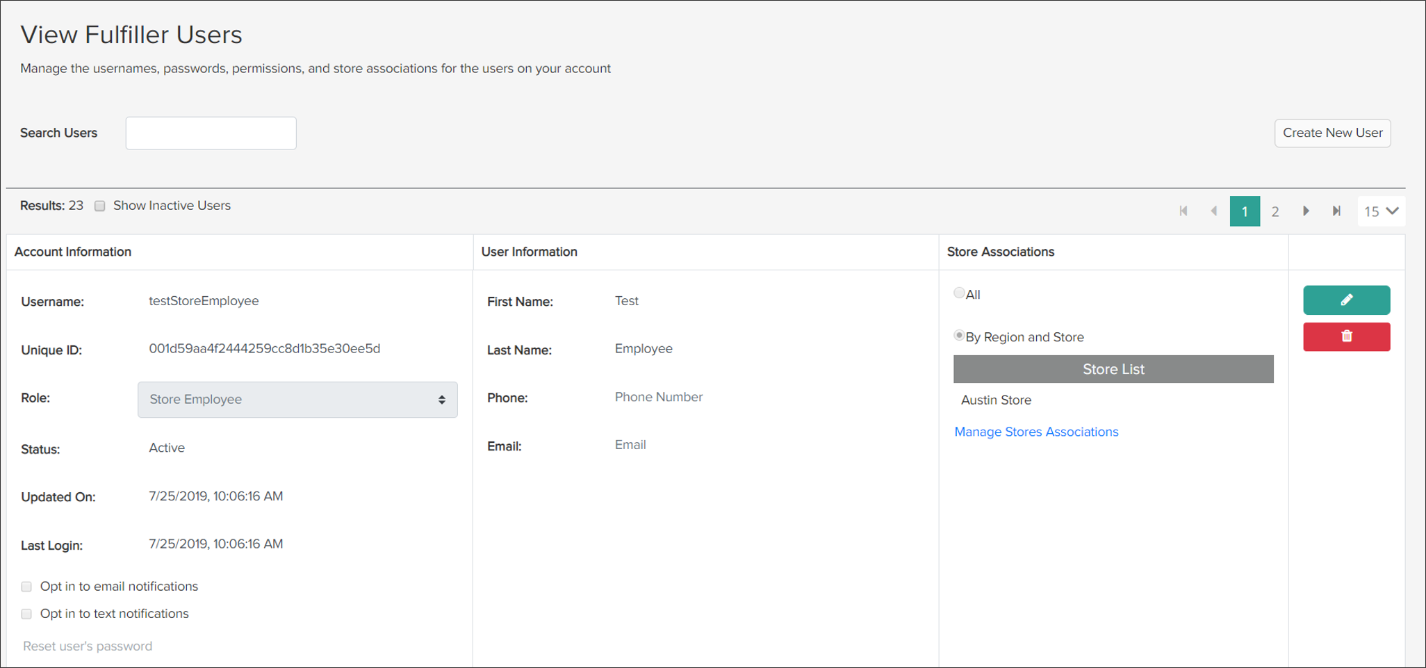 The Fulfiller Users page