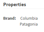 Close-up of the Properties information displayed on the storefront product page